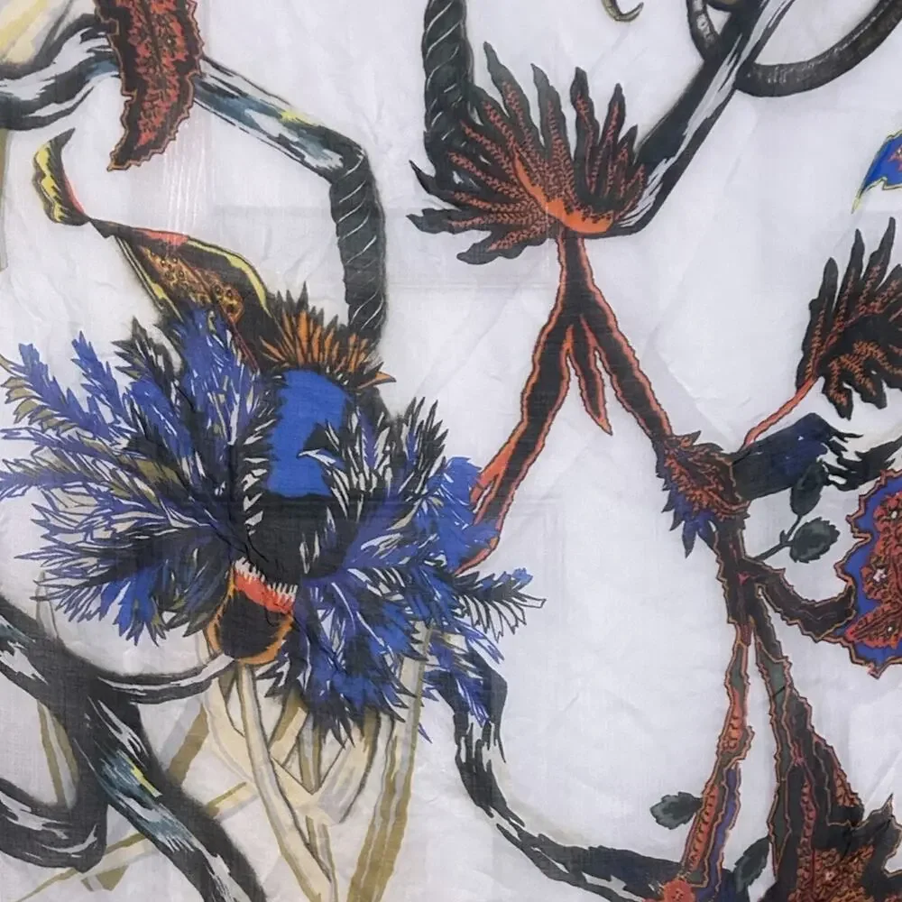 Balenciaga Square Scarf Wrap Floral Motif Pink White